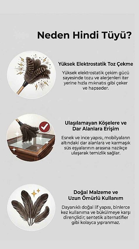 Mobilya eşya veya yüzeyler üzerindeki tozları alan gerçek hindi kuşu tüyleri püskülü - 2